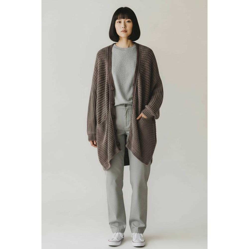 Chenille Oversized Long Button Front Cardigan with Pockets Cozy Casual Small